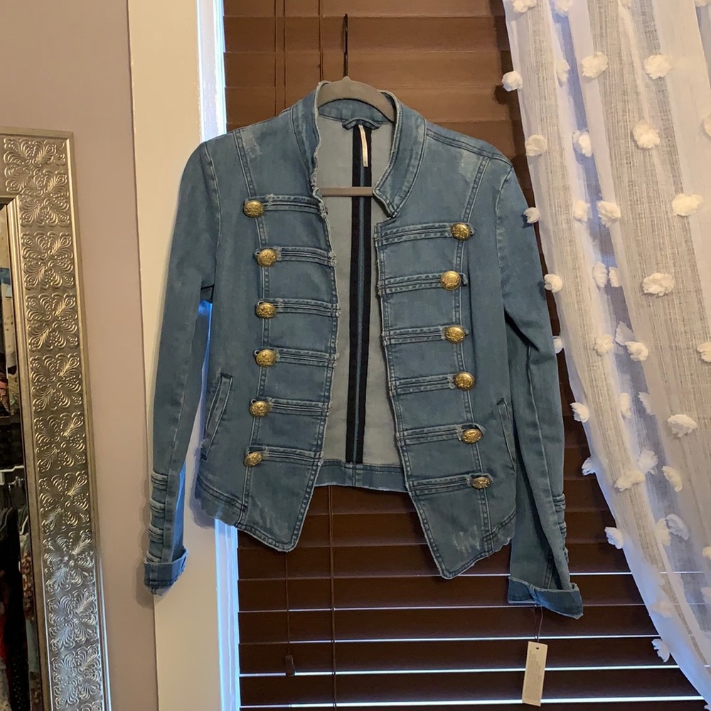 Free People Denim Military Jacket